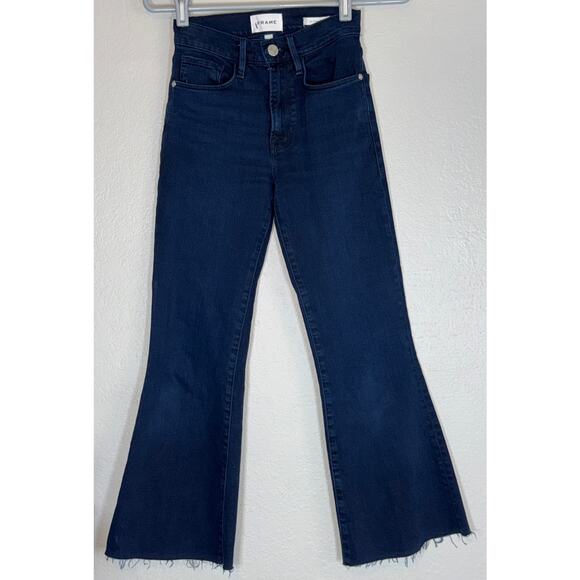 Frame Denim Le Crop Flare Jeans Fiona Flared Denim Womens 23 Bootcut Dark Wash - Picture 2 of 8